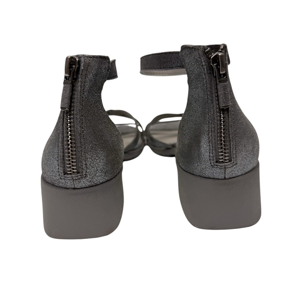 Eileen Fisher Noni Silver Metallic Strappy Block Heel Leather Sandals Size 8.5 - Picture 5 of 12